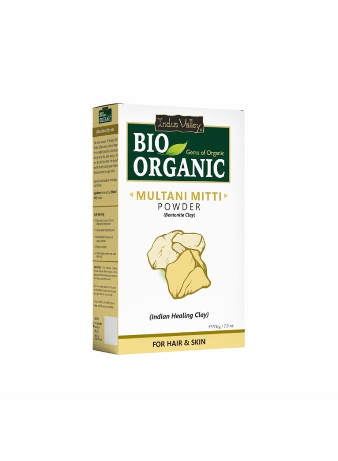 INDUS VALLEY Bio Organic Multani Mitti Powder Natural Fuller’s Earth for Face & Hair Packs Removes Dead Skin, Cleanses Pores, Reduces Dandruff & Scalp Itchiness Soft & Glowing Skin (200g) - Image 1
