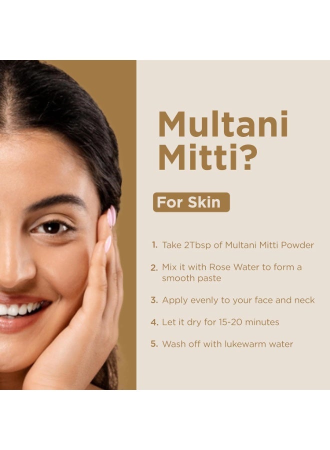 INDUS VALLEY Bio Organic Multani Mitti Powder Natural Fuller’s Earth for Face & Hair Packs Removes Dead Skin, Cleanses Pores, Reduces Dandruff & Scalp Itchiness Soft & Glowing Skin (200g) - Image 3