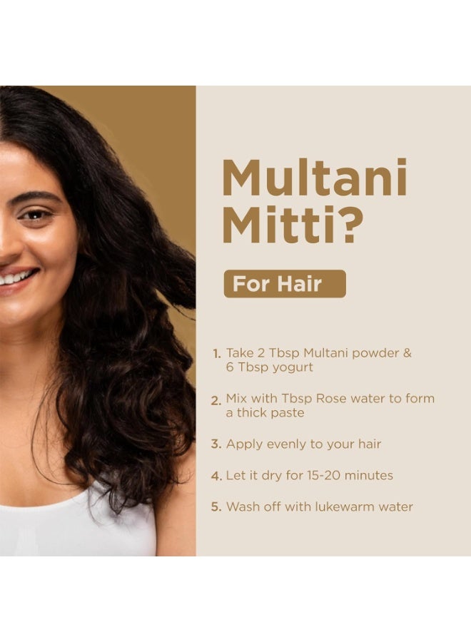 INDUS VALLEY Bio Organic Multani Mitti Powder Natural Fuller’s Earth for Face & Hair Packs Removes Dead Skin, Cleanses Pores, Reduces Dandruff & Scalp Itchiness Soft & Glowing Skin (200g) - Image 4