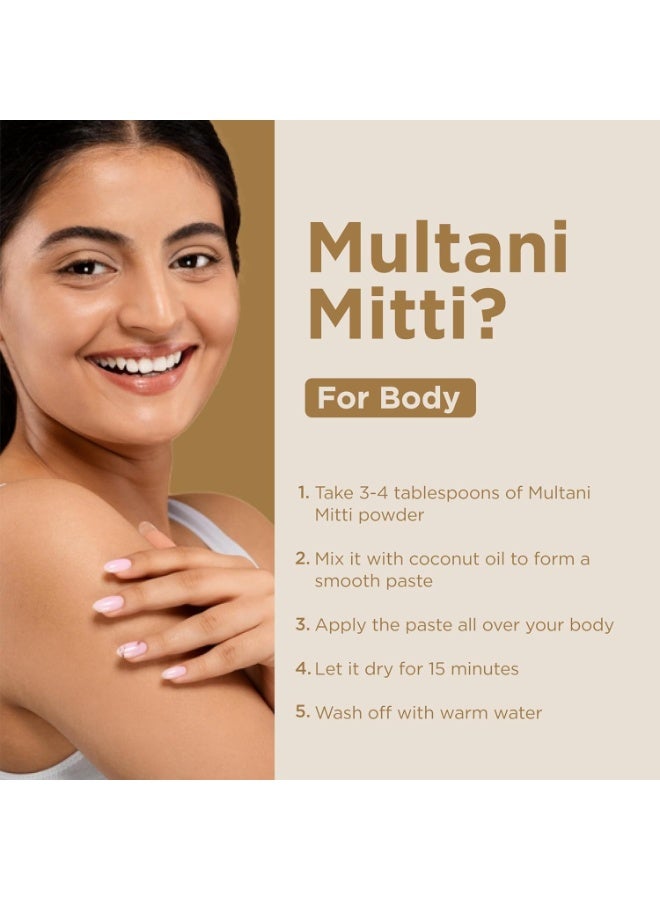 INDUS VALLEY Bio Organic Multani Mitti Powder Natural Fuller’s Earth for Face & Hair Packs Removes Dead Skin, Cleanses Pores, Reduces Dandruff & Scalp Itchiness Soft & Glowing Skin (200g) - Image 5
