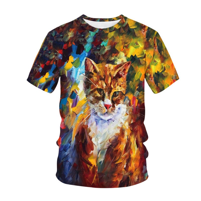 New Animal Printed 3D T-Shirt Men'S Kitten Short-Sleeved Casual New T-Shirt Men'S Wear - Image 3