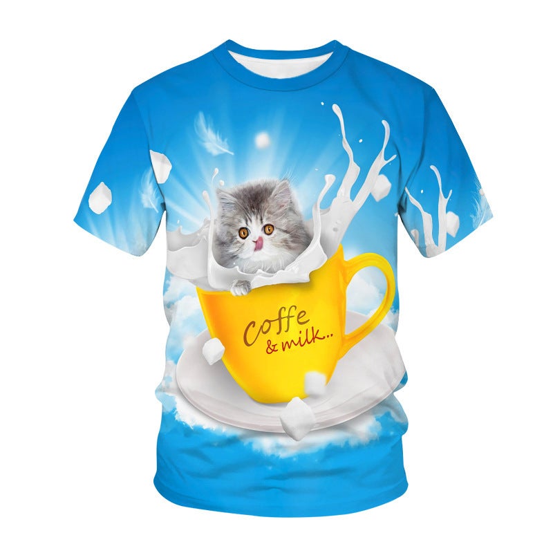New Animal Printed 3D T-Shirt Men'S Kitten Short-Sleeved Casual New T-Shirt Men'S Wear - Image 2