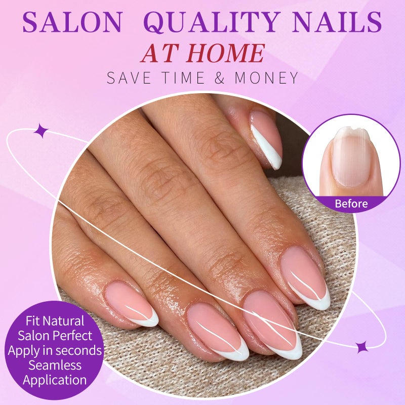 Lifextol 216PC White French Tip Press on Nails Medium Fake Nails Press ons with 10*Adhesive Tabs, Pink Almond Acrylic Nail Press on Nails French Tip Nails False Artificial Fingernails Stick on Nails - Image 3