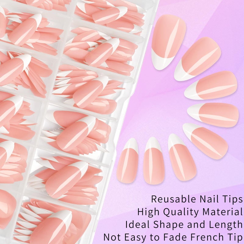 Lifextol 216PC White French Tip Press on Nails Medium Fake Nails Press ons with 10*Adhesive Tabs, Pink Almond Acrylic Nail Press on Nails French Tip Nails False Artificial Fingernails Stick on Nails - Image 4