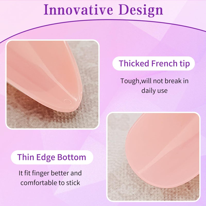 Lifextol 216PC White French Tip Press on Nails Medium Fake Nails Press ons with 10*Adhesive Tabs, Pink Almond Acrylic Nail Press on Nails French Tip Nails False Artificial Fingernails Stick on Nails - Image 5
