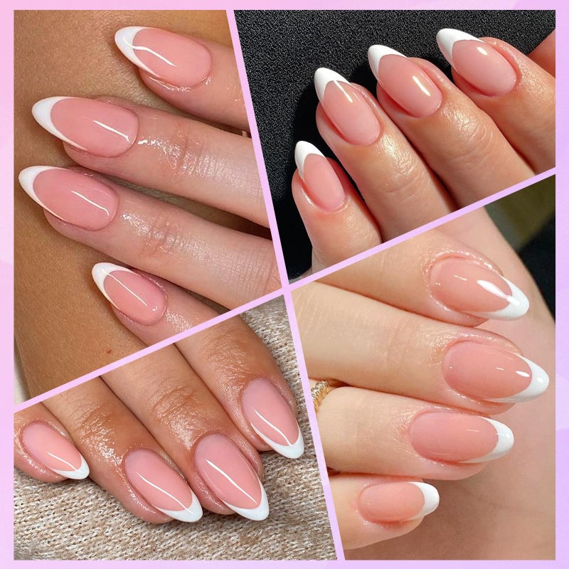 Lifextol 216PC White French Tip Press on Nails Medium Fake Nails Press ons with 10*Adhesive Tabs, Pink Almond Acrylic Nail Press on Nails French Tip Nails False Artificial Fingernails Stick on Nails - Image 2
