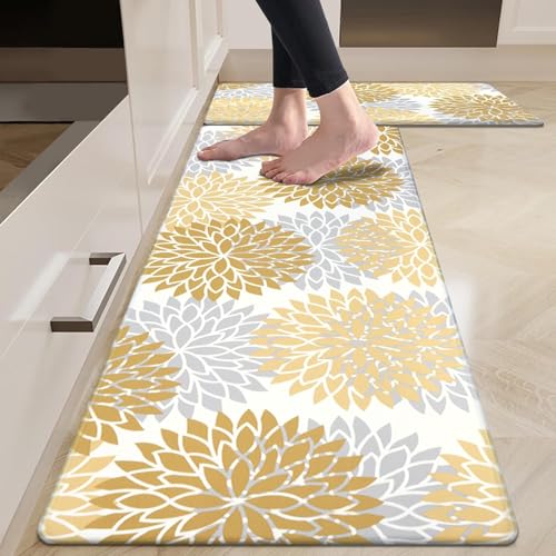 Home-Cloud HomeCloud Boho Rubber Kitchen Mats for Floor Set of 2 Pcs | Non-Skid, Soft Absorbent Rugs for Kitchen, Laundry, and Hallway | 120x40cm, 40x60cm| 4mm Thickness (Boho_Yellow) - Image 1
