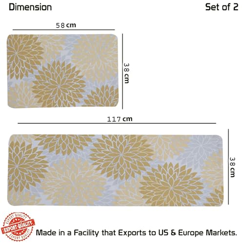 Home-Cloud HomeCloud Boho Rubber Kitchen Mats for Floor Set of 2 Pcs | Non-Skid, Soft Absorbent Rugs for Kitchen, Laundry, and Hallway | 120x40cm, 40x60cm| 4mm Thickness (Boho_Yellow) - Image 5