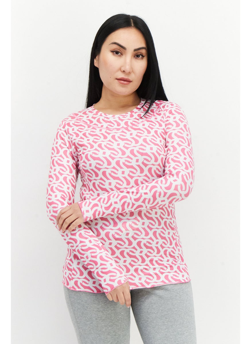 X by Gottex Women Crew Neck Long Sleeves Printed Top, White  - Image 1