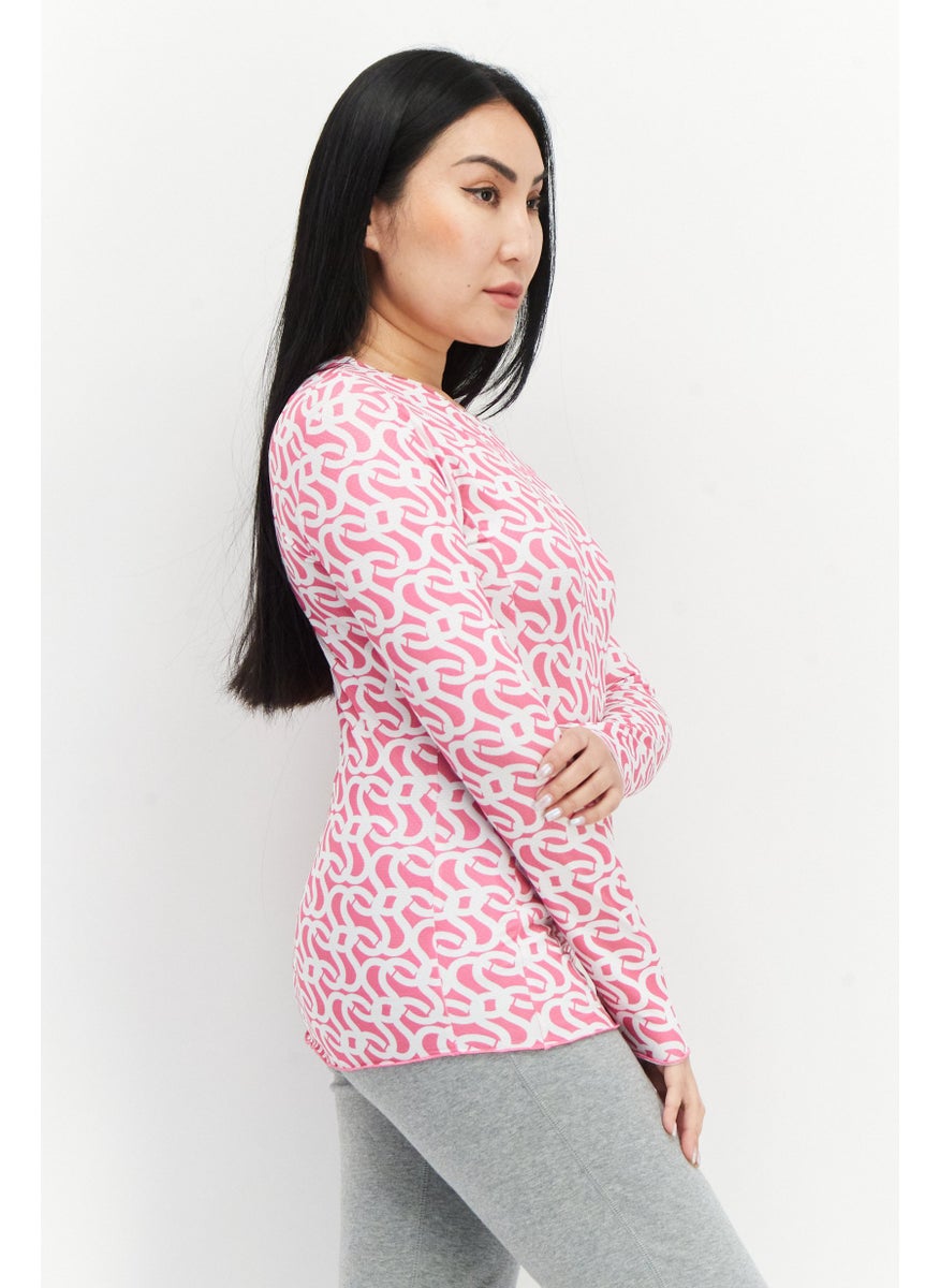 X by Gottex Women Crew Neck Long Sleeves Printed Top, White  - Image 2