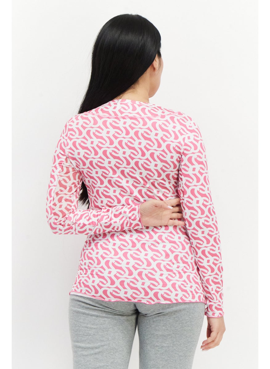 X by Gottex Women Crew Neck Long Sleeves Printed Top, White  - Image 4