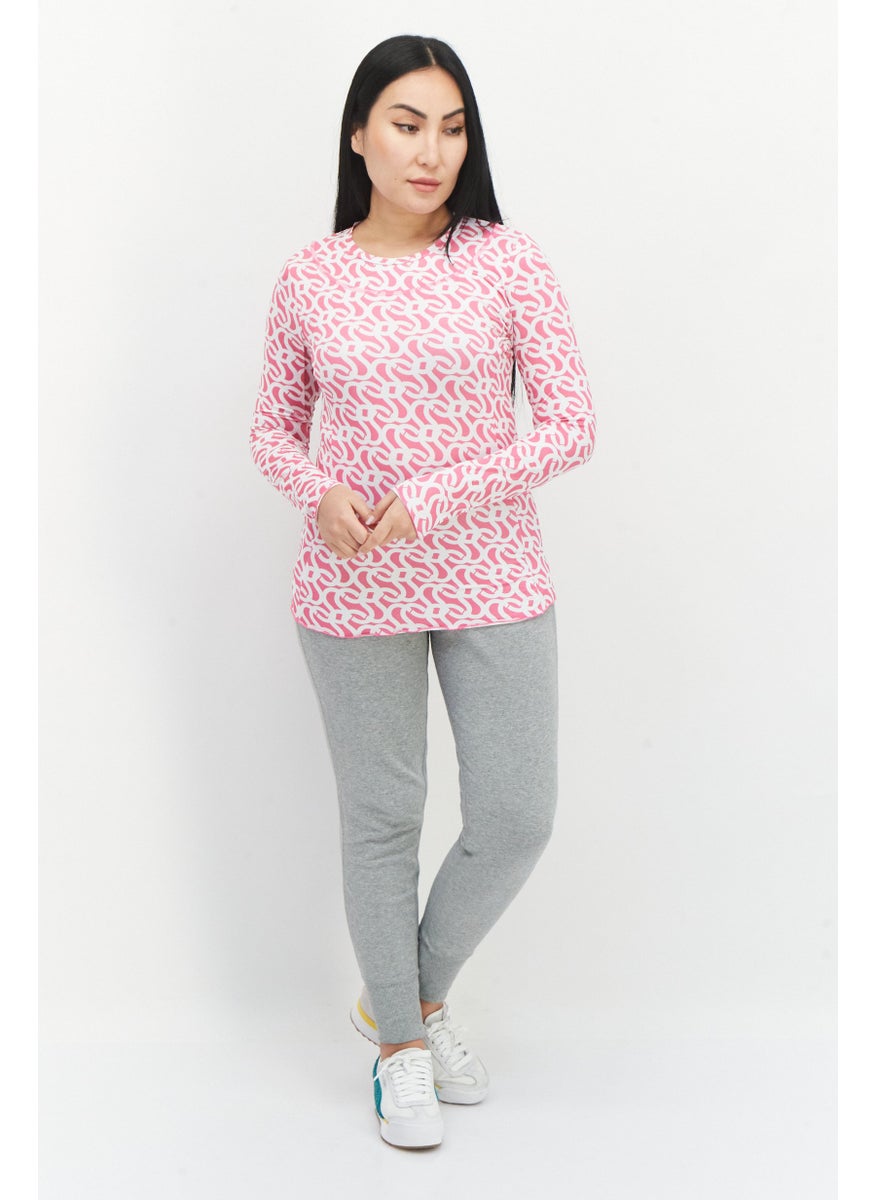 X by Gottex Women Crew Neck Long Sleeves Printed Top, White  - Image 3