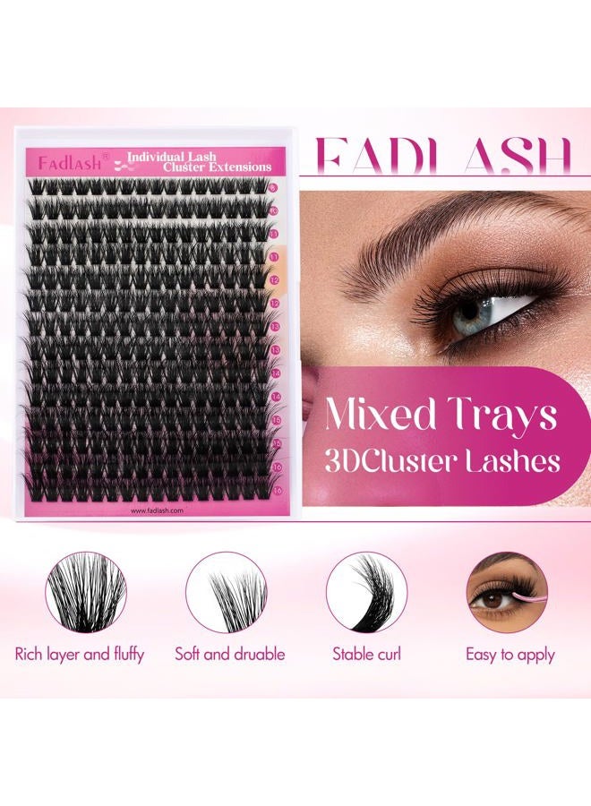 FADLASH Lash Clusters 100D Thick Eyelash Clusters Volume Cluster Eyelash Extensions 8-16mm Individual Lashes C Curl Lash Extension Clusters 3D Effect (100D-0.07-C,8-16mm) - Image 2