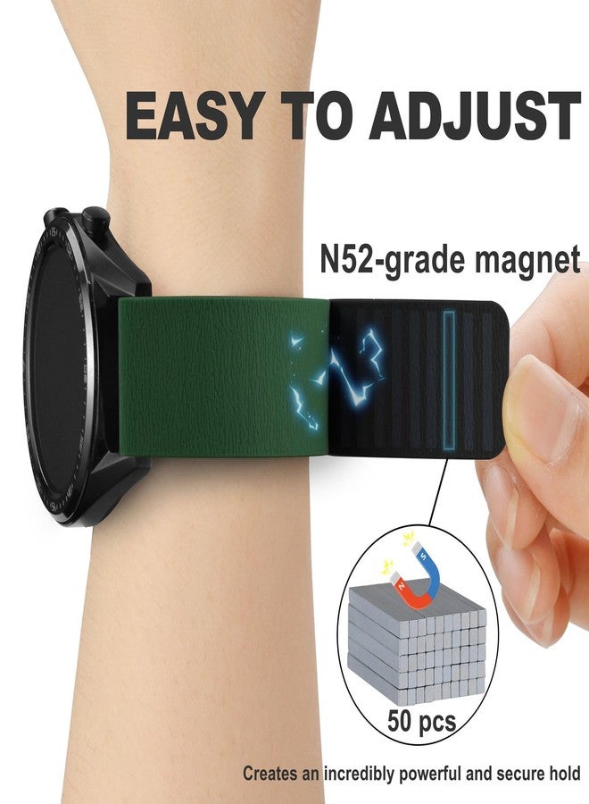WOCCI 22mm Magnetic Watch Band, Wood Grain Silicone, Quick Release (Green+Black) - Image 3