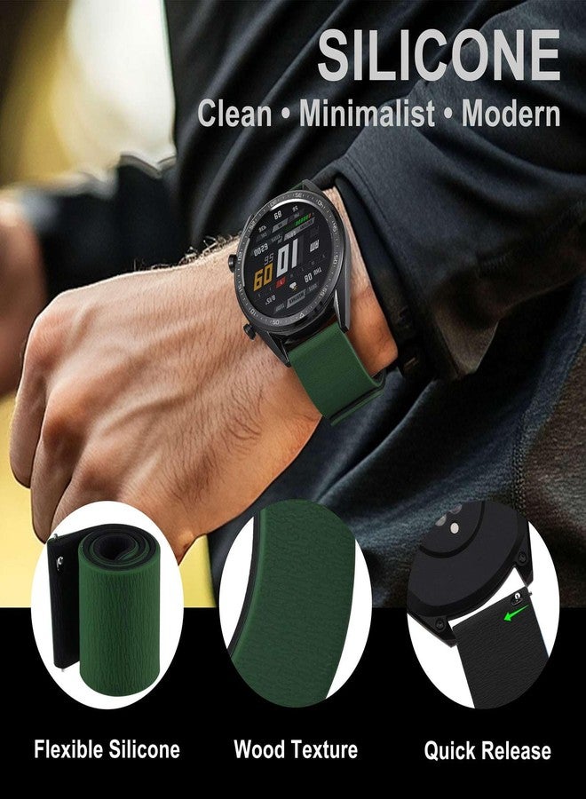 WOCCI 22mm Magnetic Watch Band, Wood Grain Silicone, Quick Release (Green+Black) - Image 4