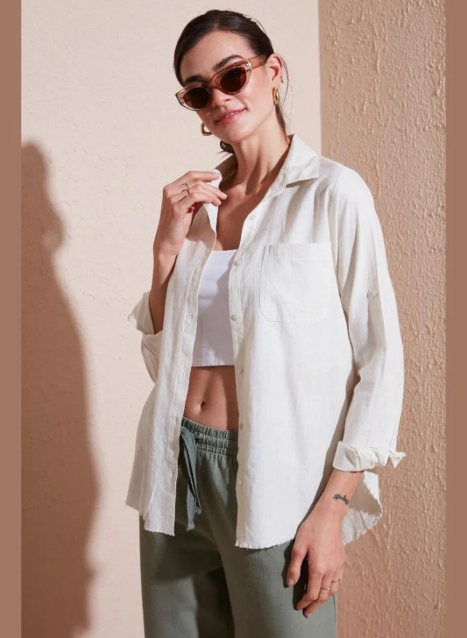 ليلا قميص قطني ليلا بقصة عادية بجيوب للنساء