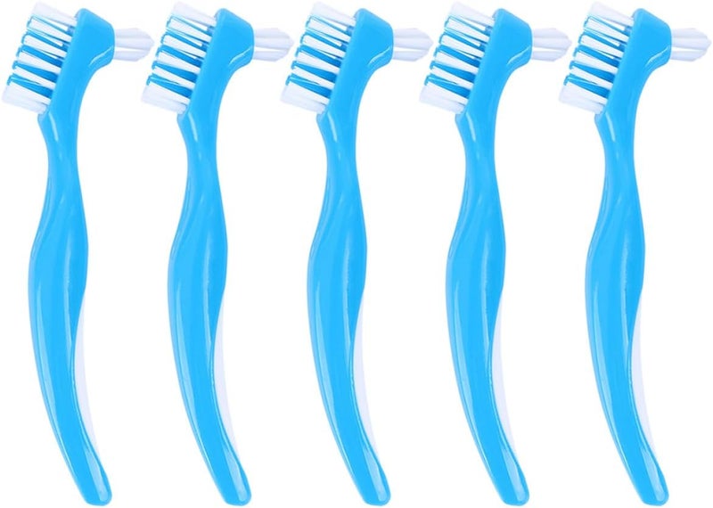 Double Sided Denture Toothbrush 5pcs Blue False Teeth Brush with Soft Bristles for Oral Cleaning and Care at Home - Image 1