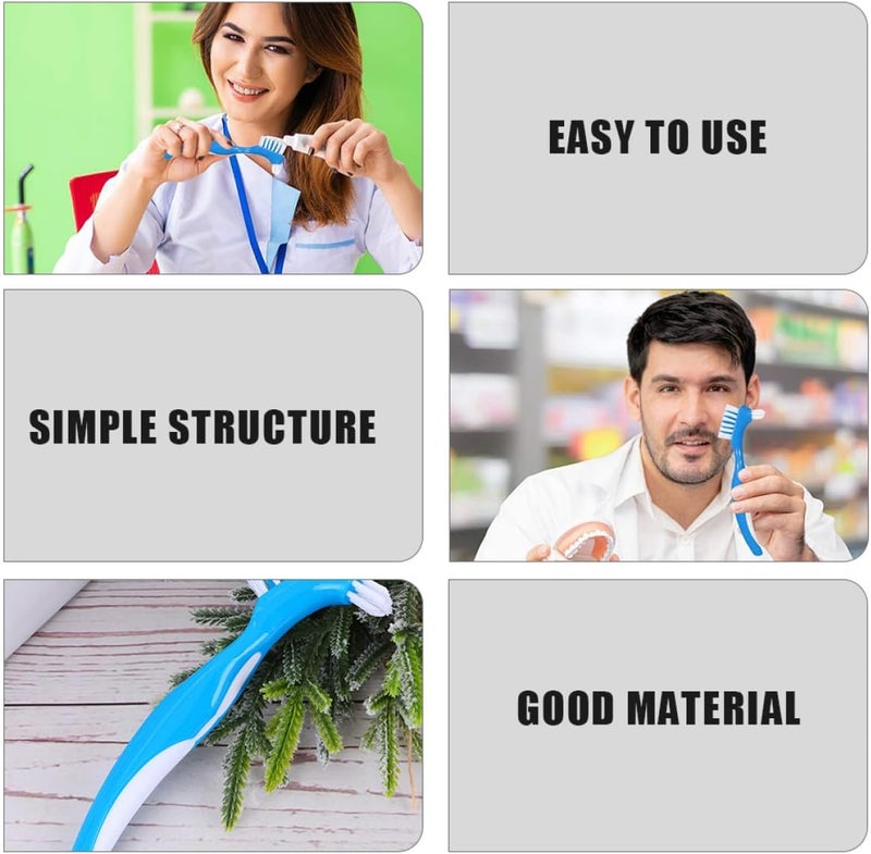 Double Sided Denture Toothbrush 5pcs Blue False Teeth Brush with Soft Bristles for Oral Cleaning and Care at Home - Image 3