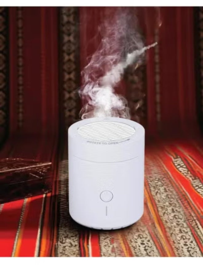 تايجر Electronic Bakhoor Burner USB Rechargeable Portable Incense & Oud Diffuser with Ceramic Heating Chamber, Smoke-Free Aromatherapy Fragrance Enhancer for Home, Car & Office – White - Image 2