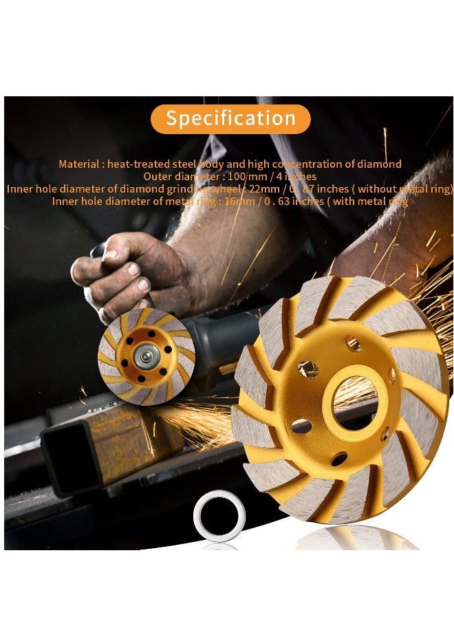 Concrete Stone Ceramic Turbo Diamond Grinding Cup Wheel,12 Segs Heavy Duty Angle Grinder Wheels for (Yellow) 4 Inch - Image 2