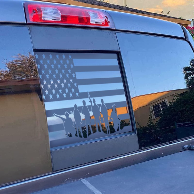 Xinghe for 20192026 Chevy Silverado GMC Sierra Rear Middle Window American Flag Decals Stickers Patriotic Flag Rear Window Decal Matte Black USA Sticker - Image 3
