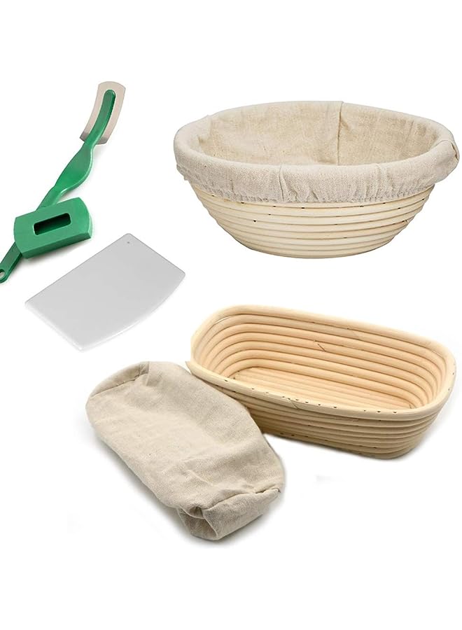 PROMASS Bread Proofing Basket Set - Handmade 9 Inch Round & 10 Inch Oval for Dough Rising Fermentation Baking with Dough Scraper Linen Liner Cloth Bread Lame - Image 1