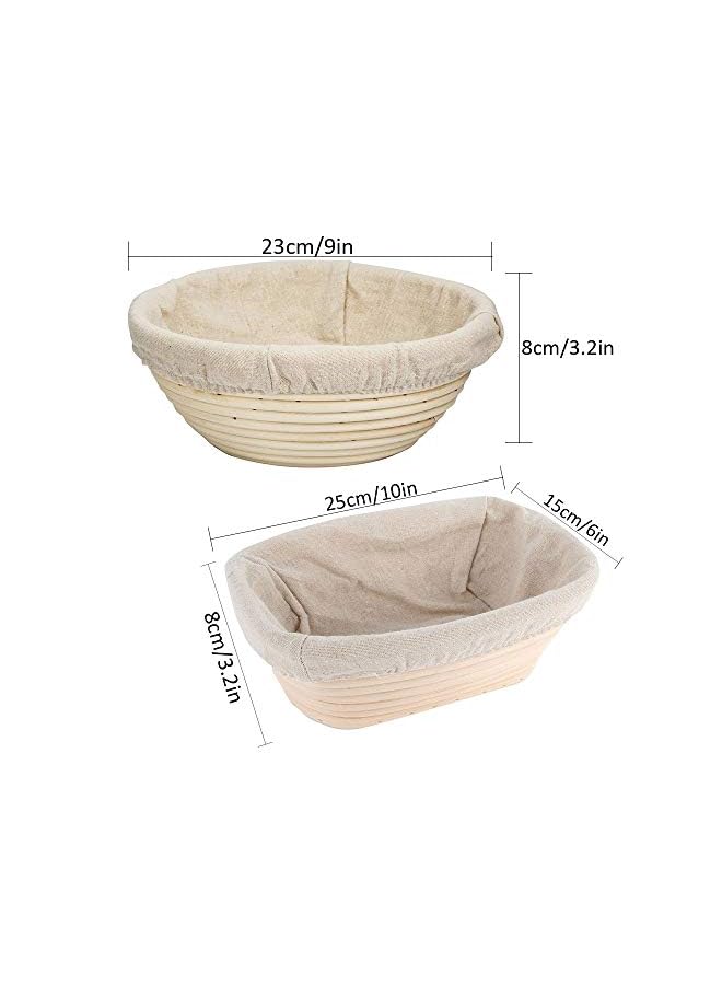 PROMASS Bread Proofing Basket Set - Handmade 9 Inch Round & 10 Inch Oval for Dough Rising Fermentation Baking with Dough Scraper Linen Liner Cloth Bread Lame - Image 2