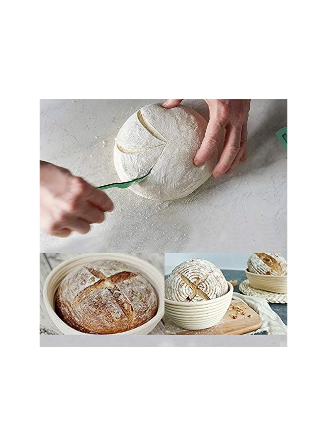 PROMASS Bread Proofing Basket Set - Handmade 9 Inch Round & 10 Inch Oval for Dough Rising Fermentation Baking with Dough Scraper Linen Liner Cloth Bread Lame - Image 4