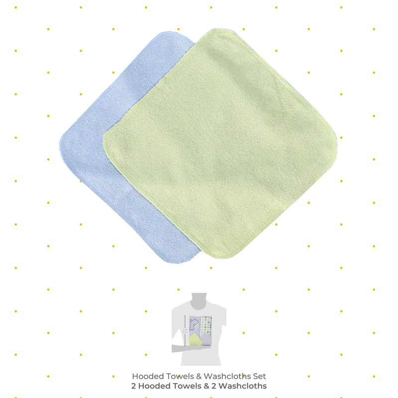 Spasilk Bath Hooded Towels & Washcloths Set for Babies, 2 Hooded Terry Bath Towels & 2 Washcloths, Blue Whale - Image 2