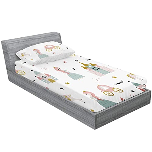MUSOLEI Princess Fitted Sheet Set Cute Girl Castle Sheet Girl Bed Sheets Girls Teens Kids Bedding Set 1 Deep Pocket Fitted Sheet with Pillowcases Microfiber (Princess, Twin) - Image 5