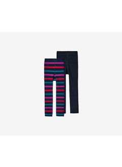 Kid Girls 2 Pairs Knitted Leggings, Navy Combo