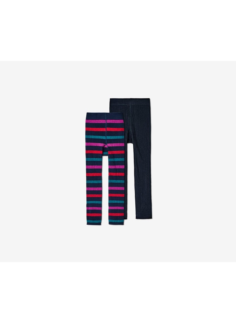 Tchibo - Kid Girls 2 Pairs Knitted Leggings, Navy Combo - Image 1