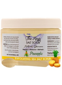 The Keys Exfoliating Sea Salt Body Scrub  Organic Body Scrub with Pure Florida Sea Salt Ideal Salt Scrub for Hands Feet Bikini Area and Travel Size Body Scrub for Men  Women Pineapple 12 oz
