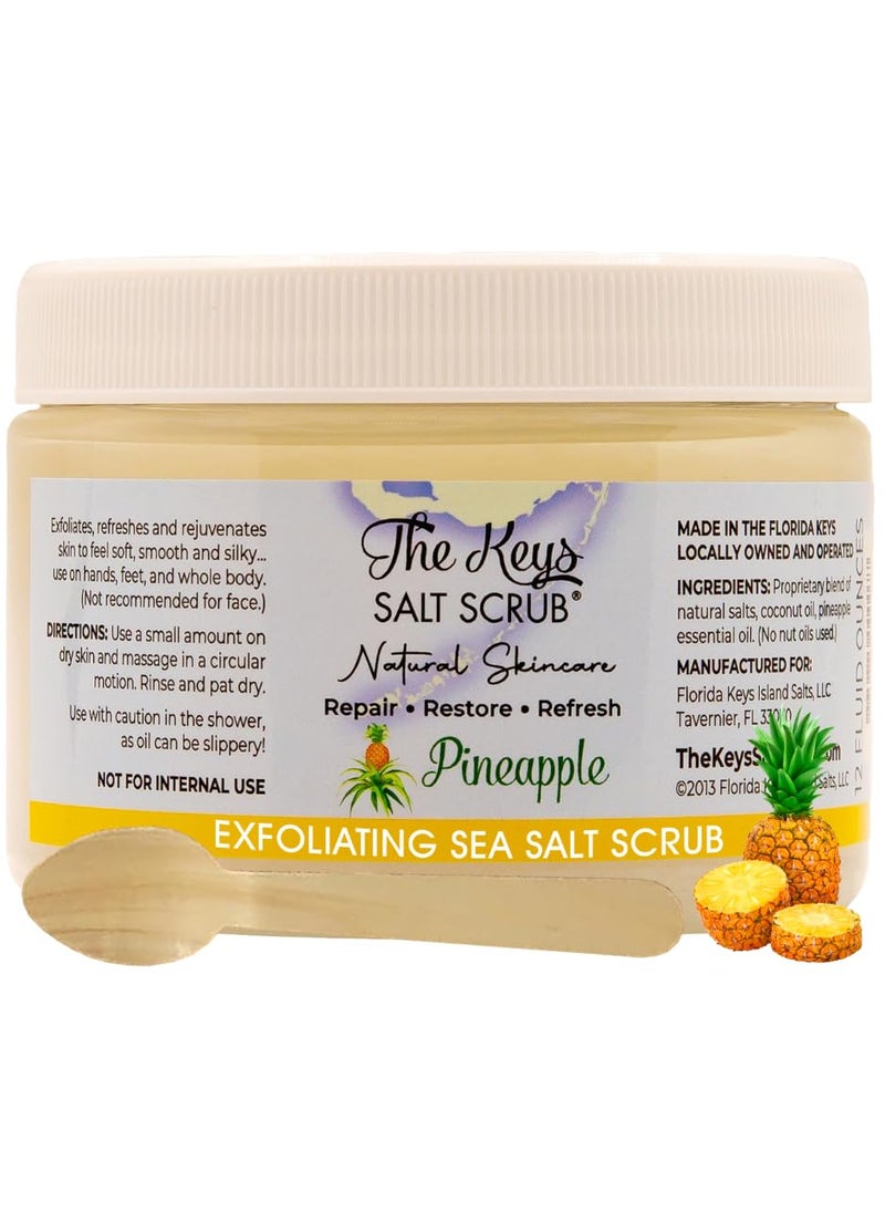 the keys salt scrub - The Keys Exfoliating Sea Salt Body Scrub  Organic Body Scrub with Pure Florida Sea Salt Ideal Salt Scrub for Hands Feet Bikini Area and Travel Size Body Scrub for Men  Women Pineapple 12 oz - Image 1