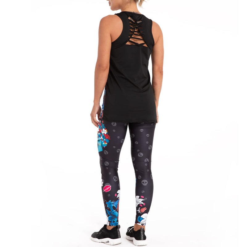 DRZHEAM Womenâ€™s Sugar Skull Yoga Outfits for Women 2 Piece Sets, Lounge Tank Tops Leggings Workout Activewear for Girls (US, Alpha, Small, Regular, Regular, Black) - Image 4