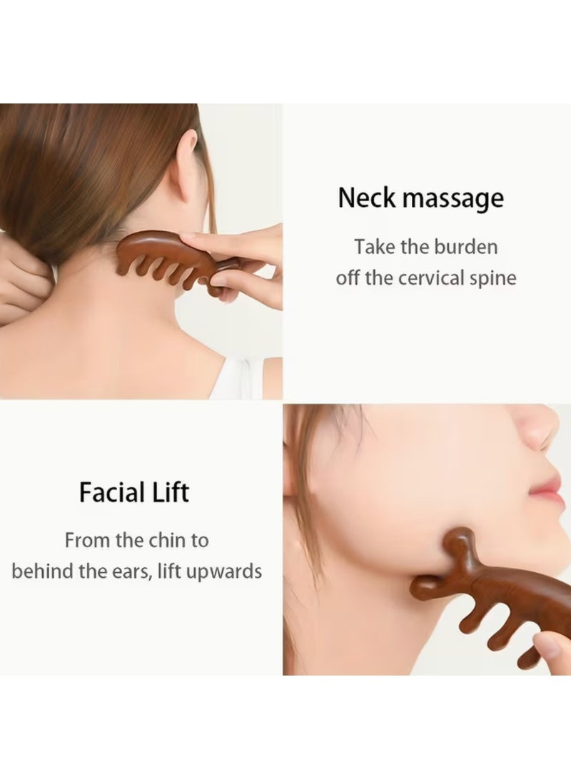 مشط تدليك متعدد الوظائف من خشب الصندل، مشط تدليك الرأس، مشط تدليك خشبي، أداة غوا شا لكشط فروة الرأس وتدليك الشعر، محفز لفروة الرأس، مدلك للوجه والجسم - Image 3