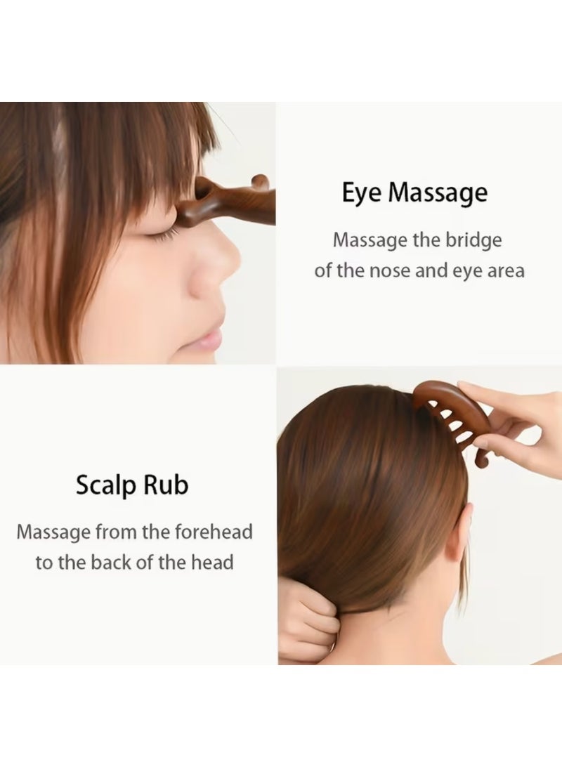 مشط تدليك متعدد الوظائف من خشب الصندل، مشط تدليك الرأس، مشط تدليك خشبي، أداة غوا شا لكشط فروة الرأس وتدليك الشعر، محفز لفروة الرأس، مدلك للوجه والجسم - Image 2
