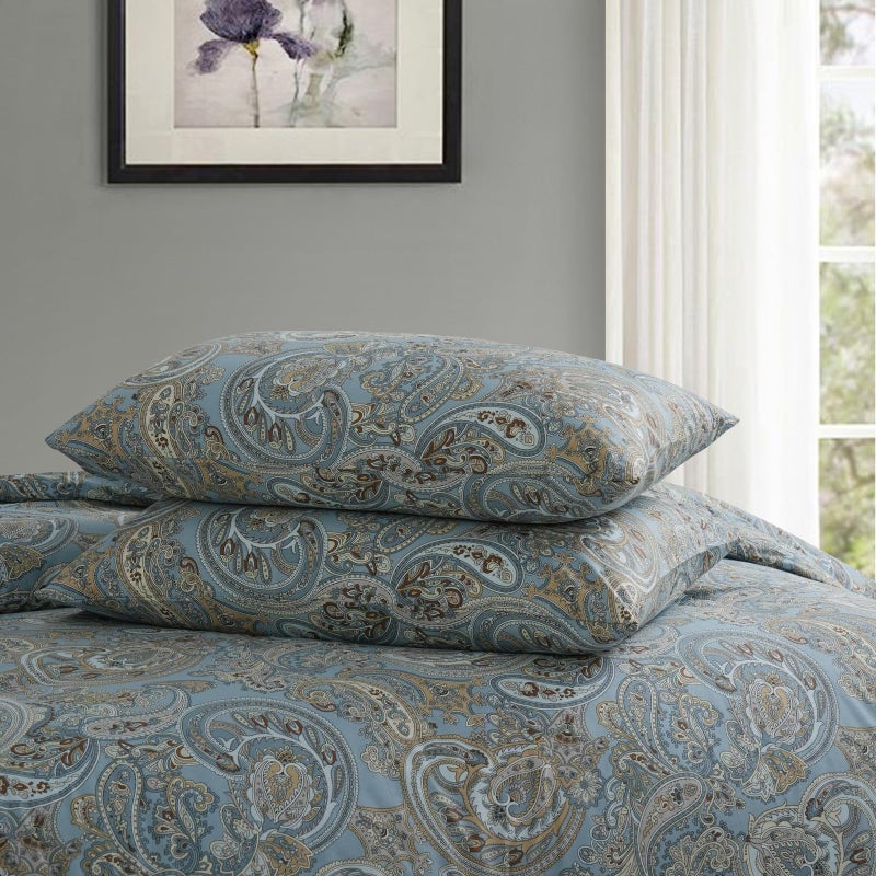 Cozaline 100% Cotton Duvet Cover King Size Blue Boho Paisley Pattern Duvet Cover Sets with Zipper Closure 3 Pcs Soft & Breathable Luxury Bedding Sets - Image 3