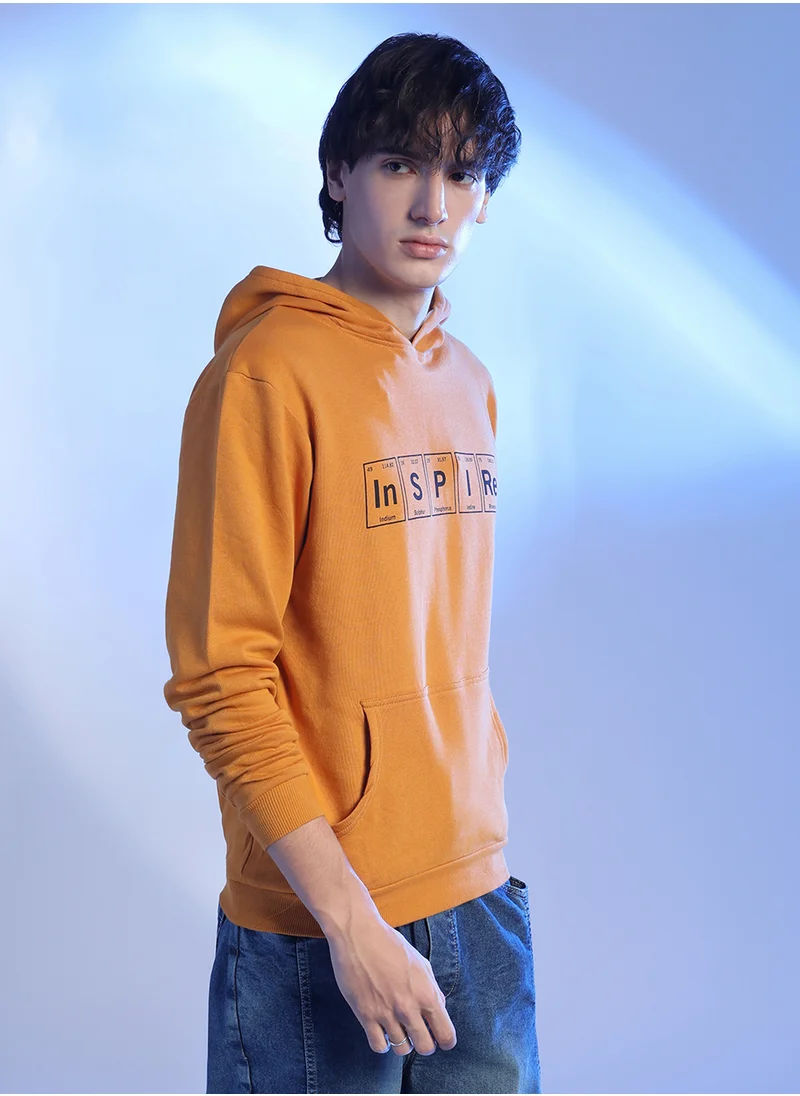 Campus Sutra Men's Mustard Yellow Inspire Hoodie With Kangaroo Pocket