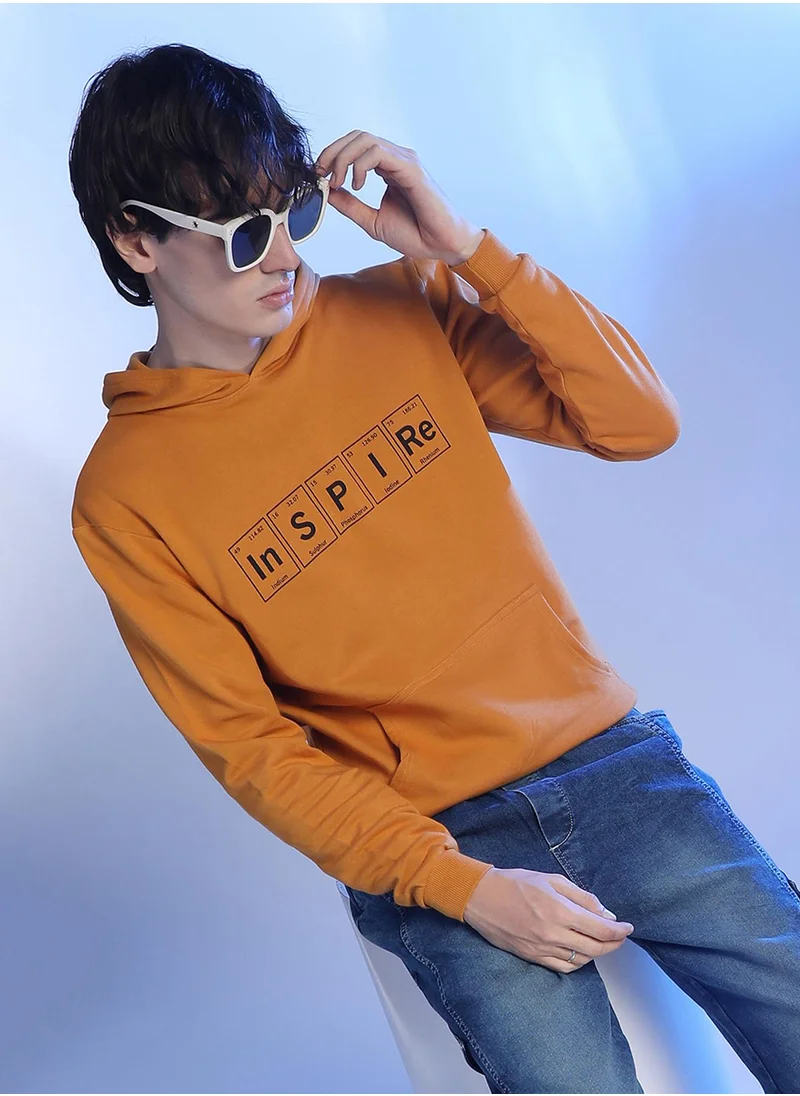 Campus Sutra Men's Mustard Yellow Inspire Hoodie With Kangaroo Pocket