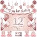 Roetyce 12th Birthday Decorations for Girls 20PCS Rose Gold 12th Birthday Banner Pom Poms Hanging Swirls Centerpiece Cake Topper Kit Pink Happy 12th Birthday Party Decor for Her 12th BDay Backdrop - Image 3
