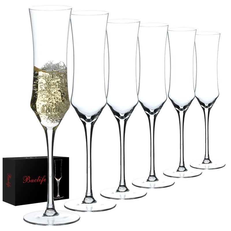 Champagne Flutes Set of 6  Hand Blown Crystal Champagne Glasses With Long Stem  7 oz Elegant Sparkling Wine Stemware  Unique Gift for BirthdayWeddingMothers DayHousewarming