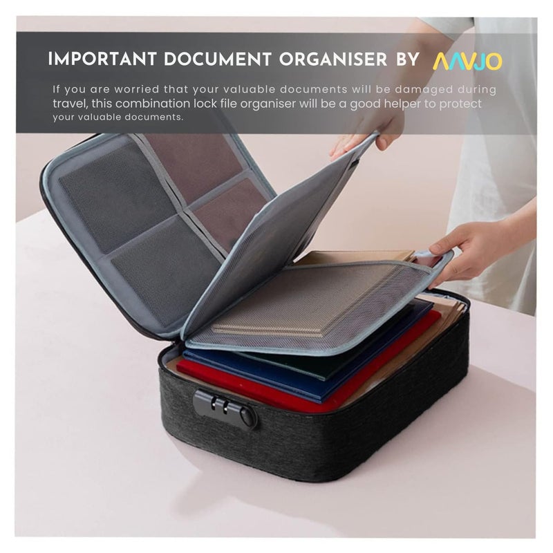 Aavjo A4 Size Document File Folder Storage Bag | Multilayer Docs Organiser with Lock Waterproof - Large (Black) - Image 3