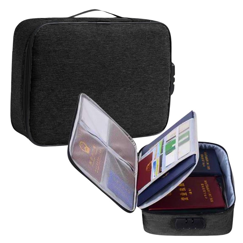 Aavjo A4 Size Document File Folder Storage Bag | Multilayer Docs Organiser with Lock Waterproof - Large (Black) - Image 1