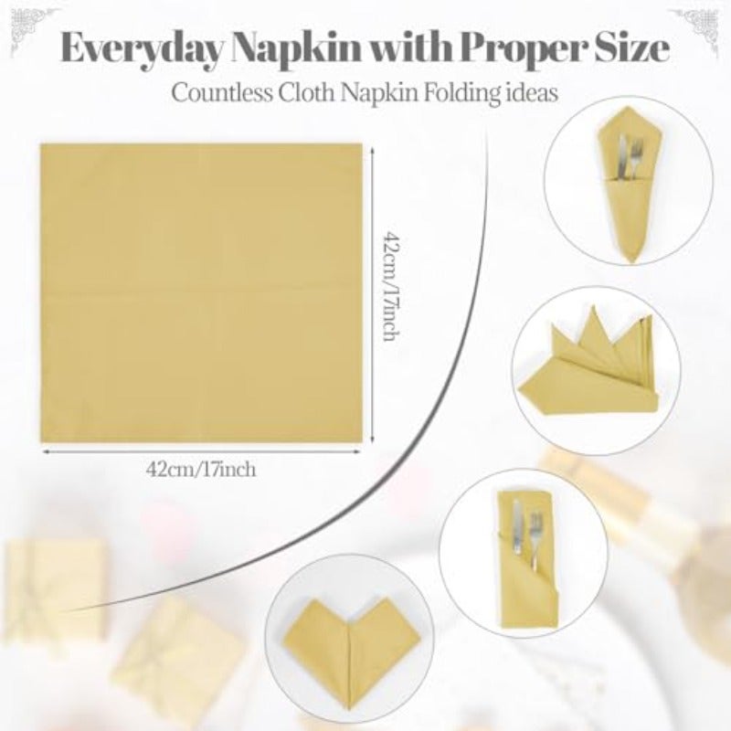 PLOYMONO Gold Cloth Napkins - 8 Pack 17" x 17" Washable Polyester Napkins Heavy Duty 180 GSM Cloth Napkins with Hemmed Edges - Great for Restaurants Weddings Parties Banquets Dinner - Image 4