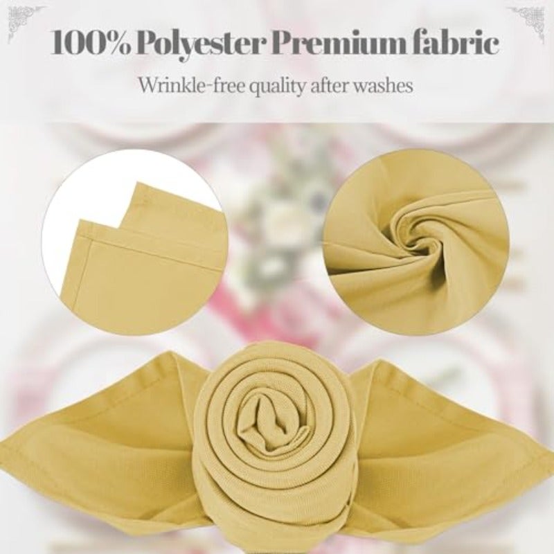 PLOYMONO Gold Cloth Napkins - 8 Pack 17" x 17" Washable Polyester Napkins Heavy Duty 180 GSM Cloth Napkins with Hemmed Edges - Great for Restaurants Weddings Parties Banquets Dinner - Image 3