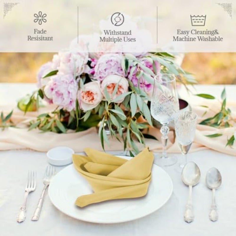 PLOYMONO Gold Cloth Napkins - 8 Pack 17" x 17" Washable Polyester Napkins Heavy Duty 180 GSM Cloth Napkins with Hemmed Edges - Great for Restaurants Weddings Parties Banquets Dinner - Image 2