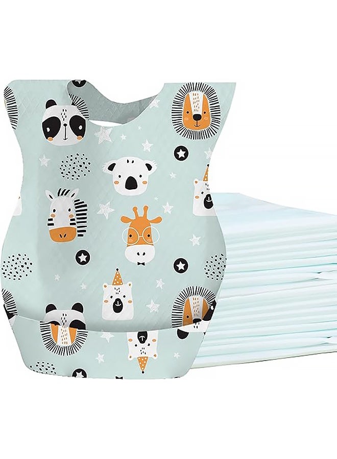 30Pcs -Baby Disposable Bibs Travel Feeding Bib Leakproof Liner, Food Catcher Pocket for 6-18 Months Babies Toddlers