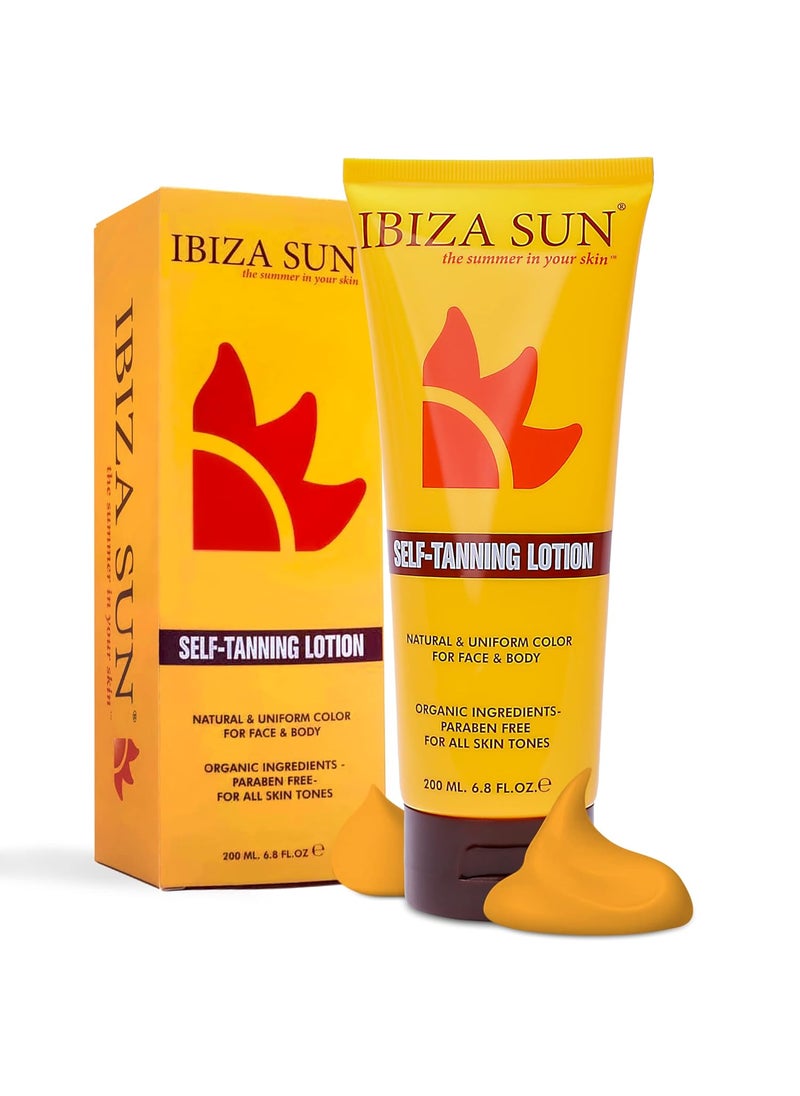 Ibiza Sun - Self Tanner  Natural  Organic Sunless Tanning Lotion with Vitamin E  Aloe Vera  StreakFree FastAbsorbing  FragranceFree  LongLasting Glow for Face  Body All Skin Types - Image 1