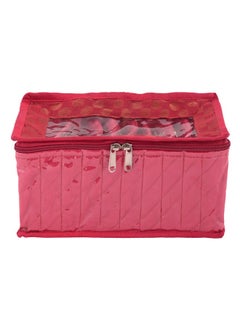 Kuber Industries Kuber Industries Brocade Jewellery kit with 10 Pouch|Solid Print With Waterproof Outer Material|10 Pouches & Zipper Closure|Size 26 x 12 x 15, Pack of 1 (Pink)  - Image 1